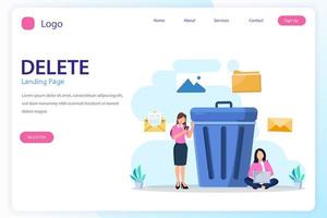 Delete concept. deleting data and move unnecessary files to the trash bin. illustration vector