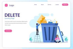 Delete concept. deleting data and move unnecessary files to the trash bin. illustration vector