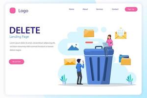 Delete concept. deleting data and move unnecessary files to the trash bin. illustration vector