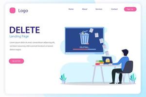 Delete concept. deleting data and move unnecessary files to the trash bin. illustration vector