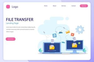 file transfer concept, backup data, technology cloud, upload and download, Flat vector template