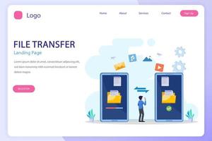 file transfer concept, backup data, technology cloud, upload and download, Flat vector template