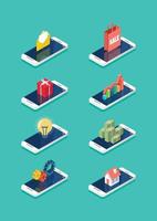 Technology elements on the smartphone screen isometric collection vector