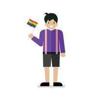 jóvenes con bandera del arco iris lgbt vector