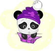 baby panda in a hat with candy vector