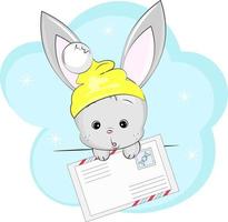 baby bunny in a hat with an envelope vector