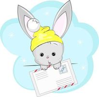 baby bunny in a hat with an envelope vector