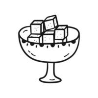 Black linear sugar cubes in a bowl. Doodle style. Vector illustration isolated on white background