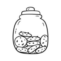 Outline cookies with chocolate in storage jar. Doodle style. Vector illustration isolated on a white background