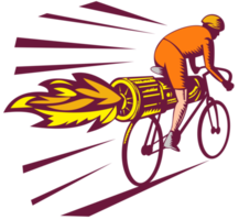 Cyclist racing with jet engine on bicycle png