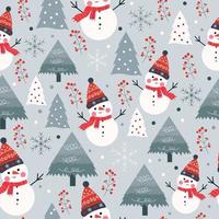 Christmas seamless pattern with cute snowman and christmas tree winter vector