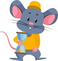 Mouse with sand clock, illustration, vector on white background.
