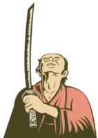 japanischer Samurai-Krieger, der mit Schwert nach oben schaut png