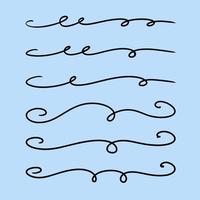 A set of strokes, vector separators with curls, hand-drawn black line, isolated borders for a design template