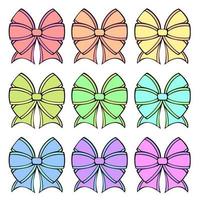 A set of colored icons, a large beautiful festive bow from a wide ribbon, pastel colors, vector illustration