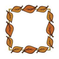 Square frame, Bright orange autumn poplar leaf, leaf fall, copy space, vector illustration in cartoon style