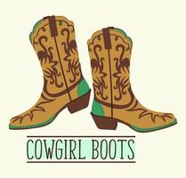 Cowgirl boots. Stylish decorated traditional footwear. Wild west. vector