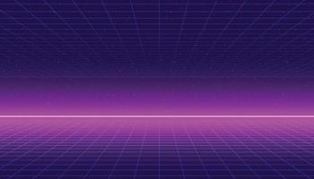 A vector 80s grid background with a neon horizon