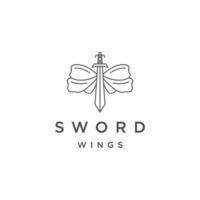 Sword fly design with wings line art logo template flat vector