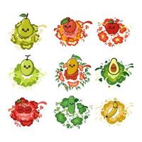 a set of fruit facial expression illustration with explosion vector