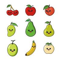 cute fruit expression illustration and fruit explosion effect vector