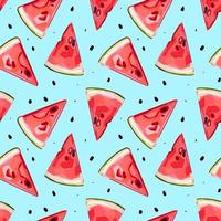 Watermelon half and slices seamless pattern. Red watermelon piece with bite. Illustration of watermelon freshness nature. Cartoon style. vector