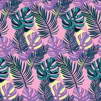 Tropical seamless natural pattern of exotic leaves. Vector floral background. Beautiful allover print with hand drawn exotic plants. Swimwear botanical design.