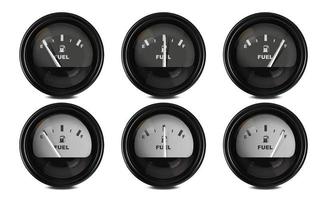 Vector realistic, 3D set of fuel level indicators in a car.