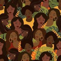 Seamless pattern with beautiful African women, black ladys repeating texture. Trendy walpaper. vector illustration