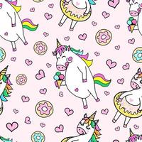 cute seamless pattern with funny unicorns and donuts. endless background, vector illustration