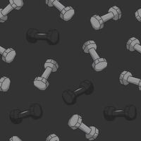 Seamless fitness pattern of dumbbells dark background. vector