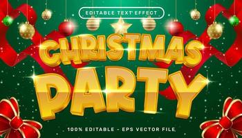 christmas party 3d text effect and editable text effect with christmas background vector