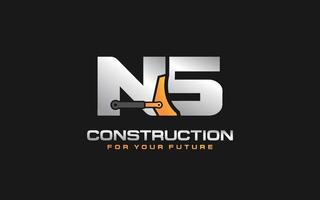 NS logo excavator for construction company. Heavy equipment template vector illustration for your brand.