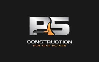 PS logo excavator for construction company. Heavy equipment template vector illustration for your brand.