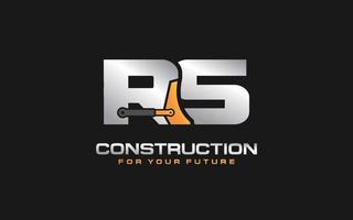 RS logo excavator for construction company. Heavy equipment template vector illustration for your brand.