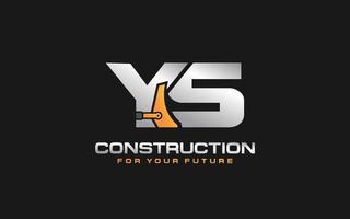 YS logo excavator for construction company. Heavy equipment template vector illustration for your brand.