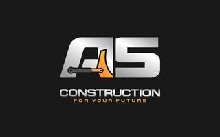 AS logo excavator for construction company. Heavy equipment template vector illustration for your brand.