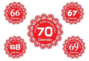 Plantilla de diseño de logotipo y etiqueta de aniversario de 66 a 70 años vector