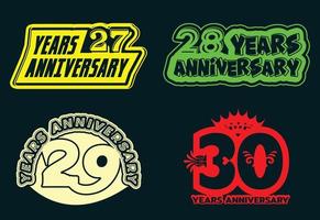 plantilla de diseño de logotipo y etiqueta de aniversario de 27 a 30 años vector