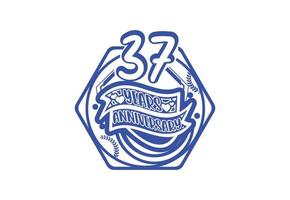 37 years anniversary logo and sticker design template vector