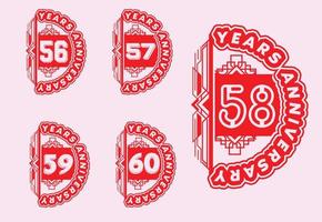 Plantilla de diseño de logotipo y etiqueta de aniversario de 56 a 60 años vector