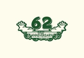 62 years anniversary logo and sticker design template vector