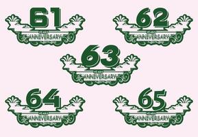 61 to 65 years anniversary logo and sticker design template vector