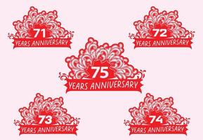 71 to 75 years anniversary logo and sticker design template vector