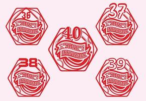 plantilla de diseño de logotipo y etiqueta de aniversario de 36 a 40 años vector