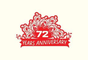 plantilla de diseño de logotipo y etiqueta de aniversario de 72 años vector