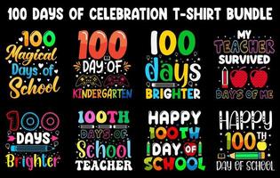 Paquete de camisetas de 100 días de escuela, diseño de camiseta de cien días, camiseta de celebración de 100 días vector