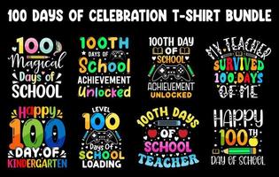 Paquete de camisetas de 100 días de escuela, diseño de camiseta de cien días, camiseta de celebración de 100 días vector