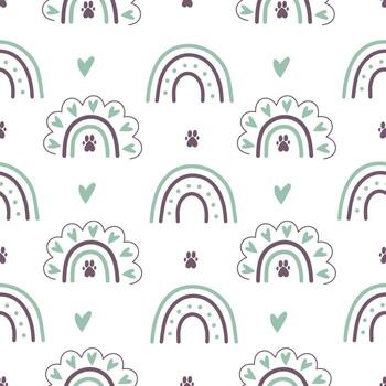 Seamless pattern with  rainbows simple style limited Pallete. Vector pattern on white background perfect for fabric, invitations, posters, printing