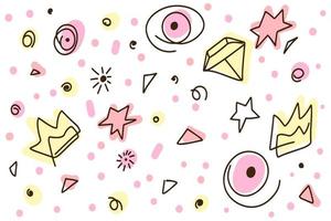 Crystals and crown, Doodle background, hand drawn set of cute doodles for decoration on a white background vector